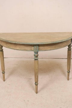 Pair of 19th Century Swedish Painted Wood Demi-Lune Tables with Turned Legs