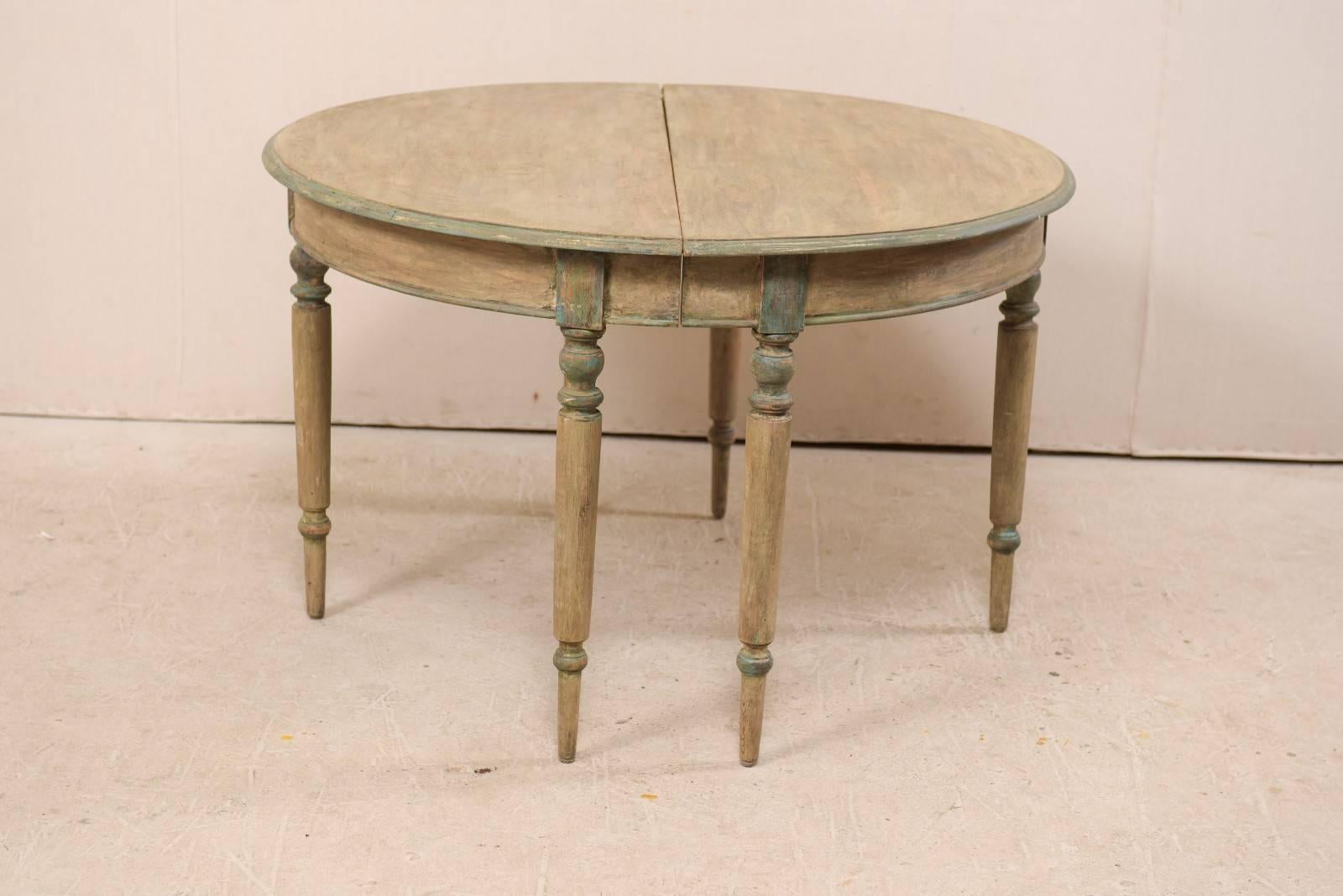 Pair of 19th Century Swedish Painted Wood Demi-Lune Tables with Turned Legs 5