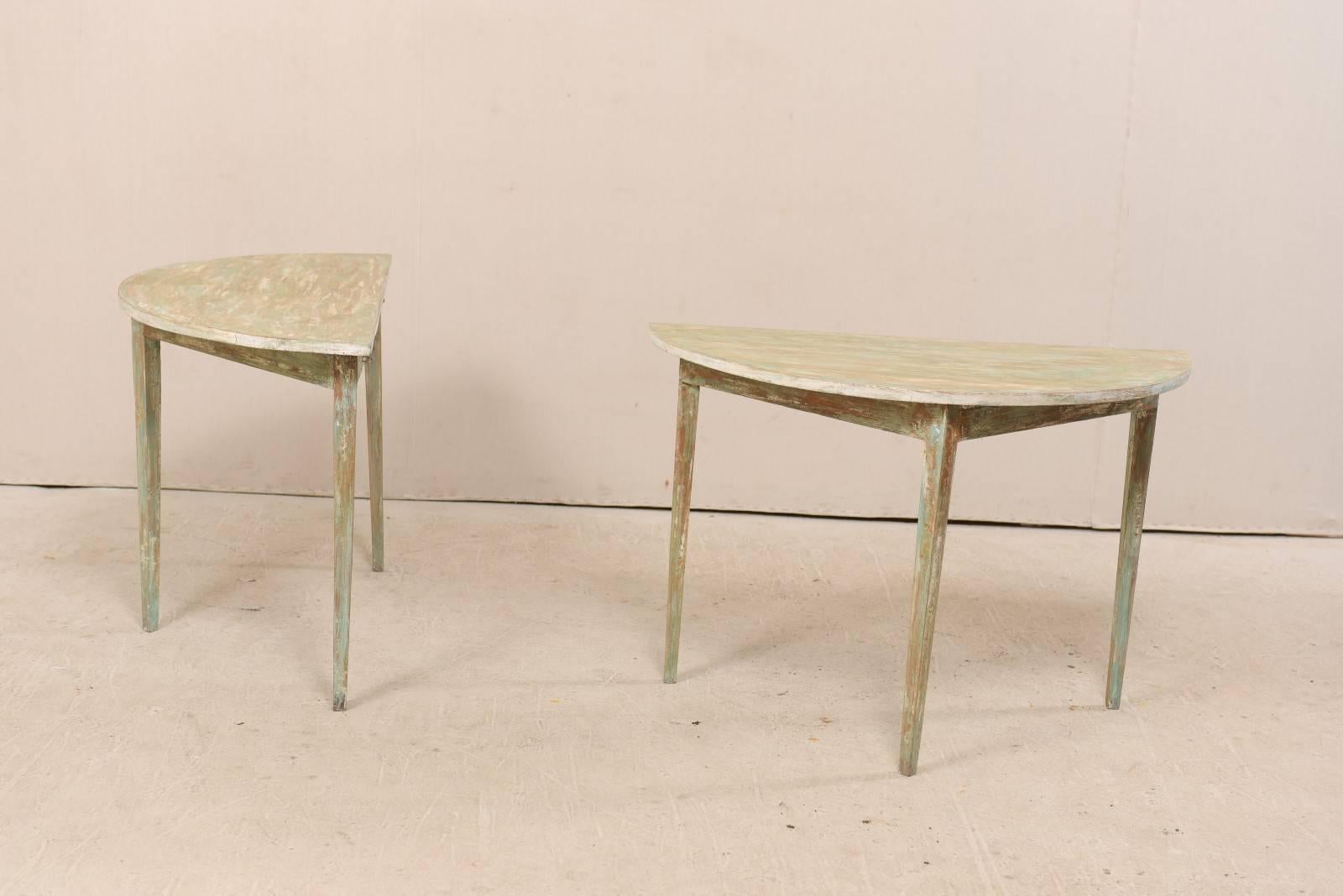 Pair of 19th Century Swedish Painted Wood Demilune Tables 1