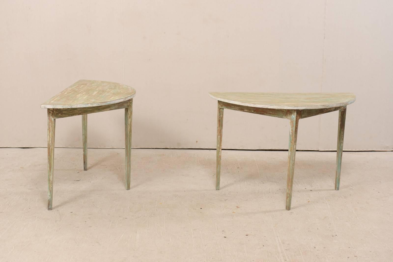 Pair of 19th Century Swedish Painted Wood Demilune Tables 2