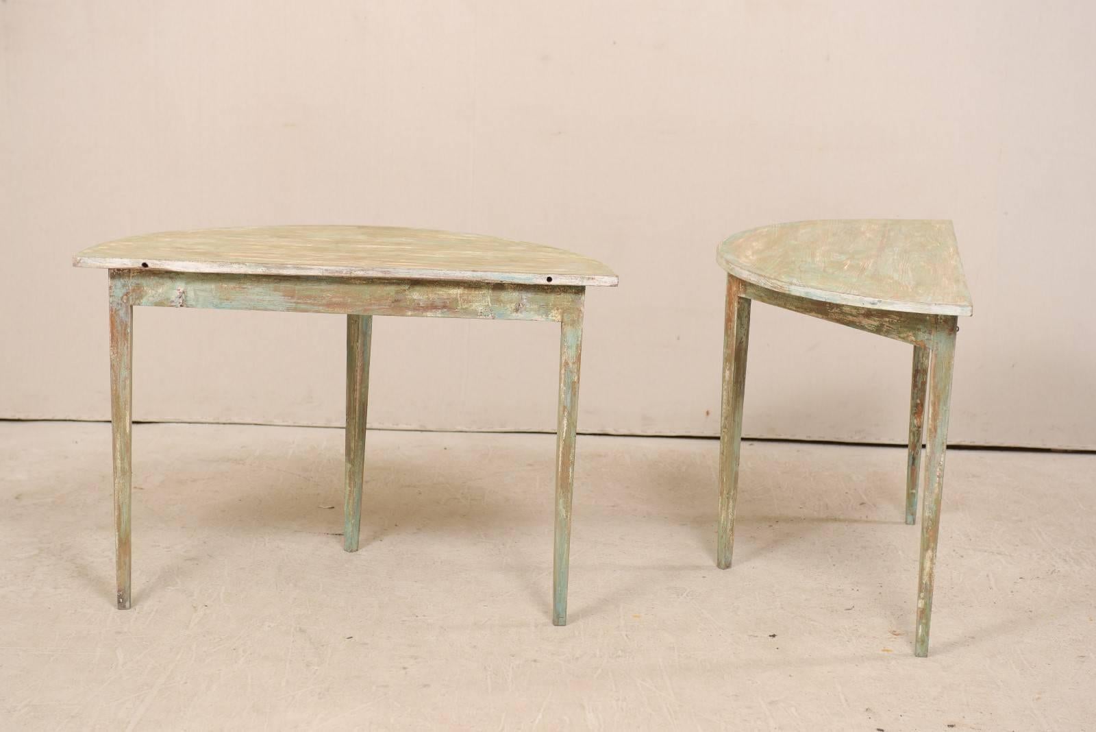 Pair of 19th Century Swedish Painted Wood Demilune Tables 3