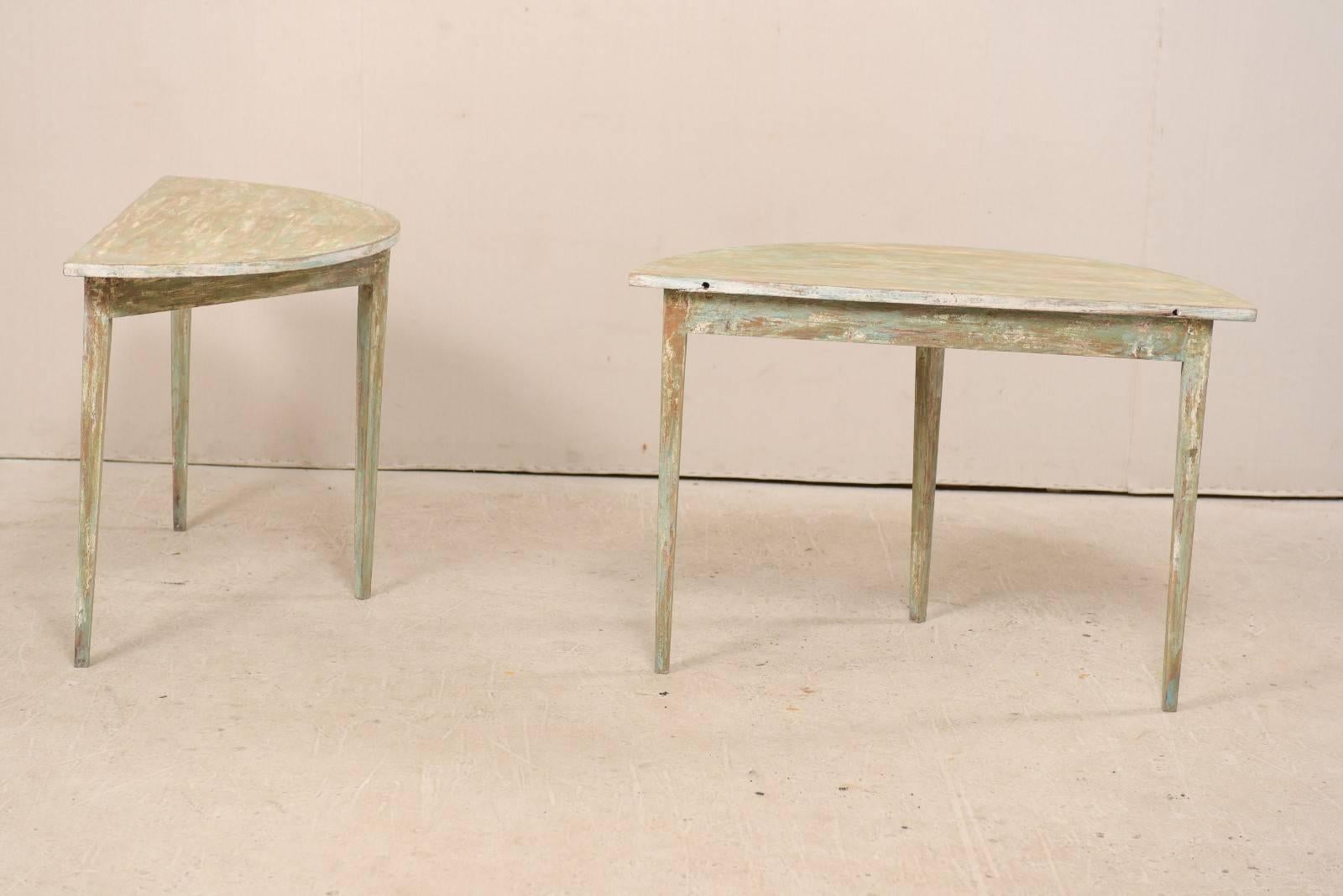 Pair of 19th Century Swedish Painted Wood Demilune Tables 5