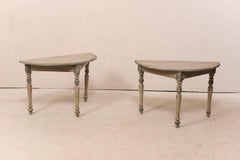 Pair of 19th Century Swedish Painted Wood Demi-lune Tables on Nicely Turned Legs
