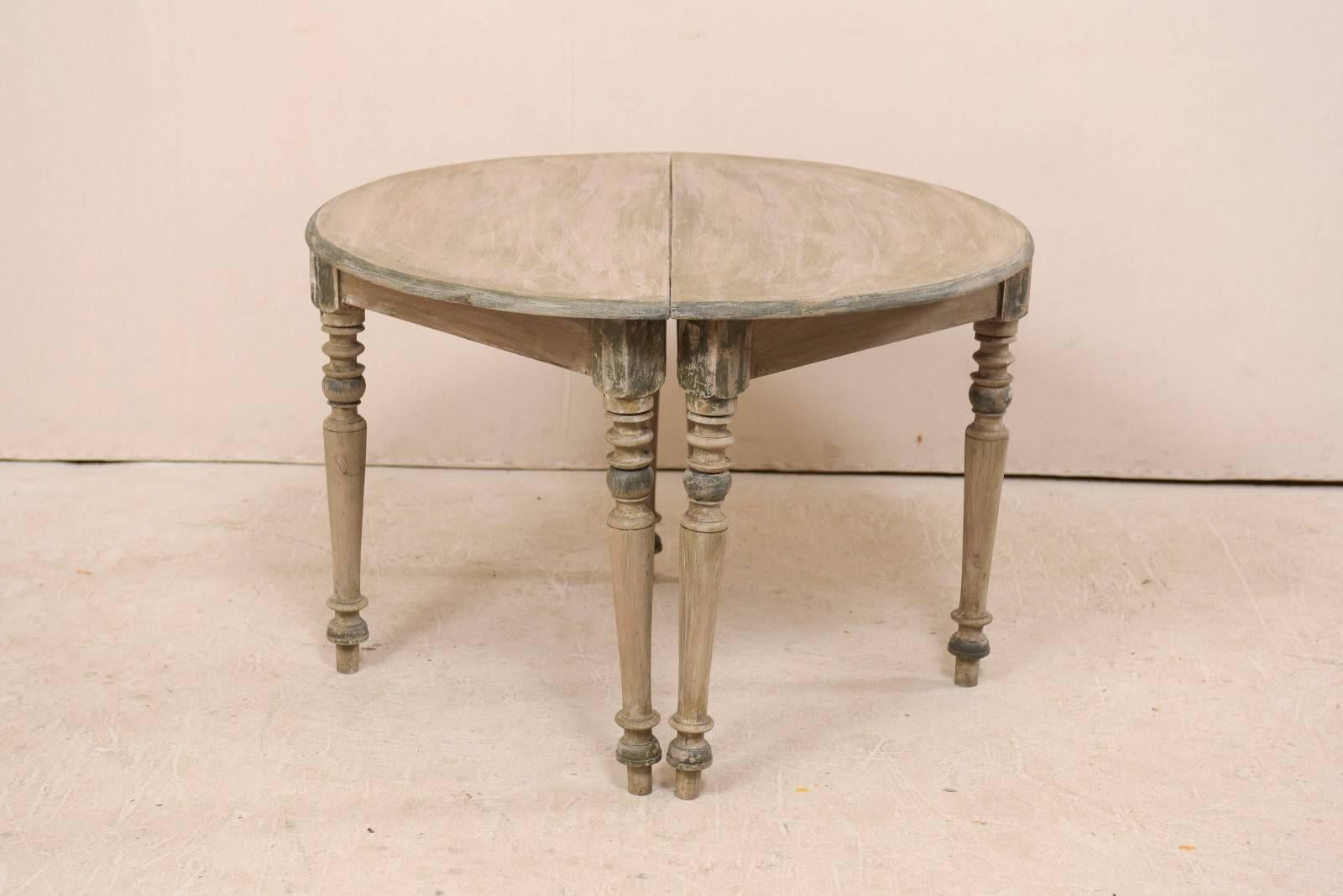 Pair of 19th Century Swedish Painted Wood Demi-lune Tables on Nicely Turned Legs 4