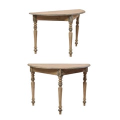 Pair of 19th Century Swedish Painted Wood Demi-lune Tables on Nicely Turned Legs