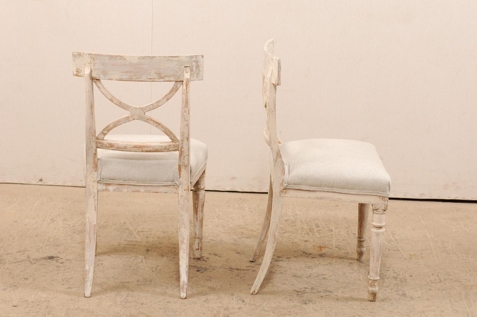Wood Pair of 19th Century Swedish Period Gustavian Side Chairs w/ Upholstered Seats