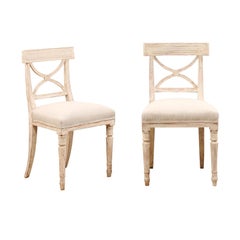 Pair of 19th Century Swedish Period Gustavian Side Chairs w/ Upholstered Seats