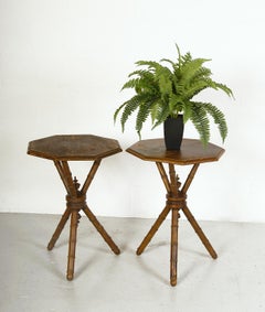 Pair of 19th Century Swedish Pine Bobbin Turned Gypsy Side Tables Scandinavian