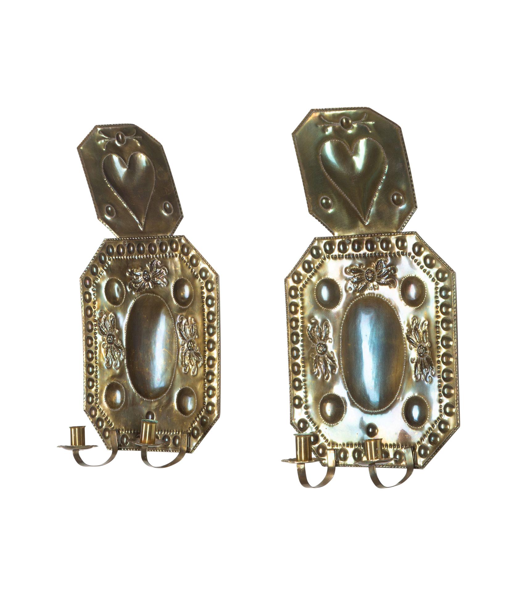 Pair of 19th Century Swedish Pressed Brass Wall Lights In Good Condition For Sale In Tetbury, Gloucestershire