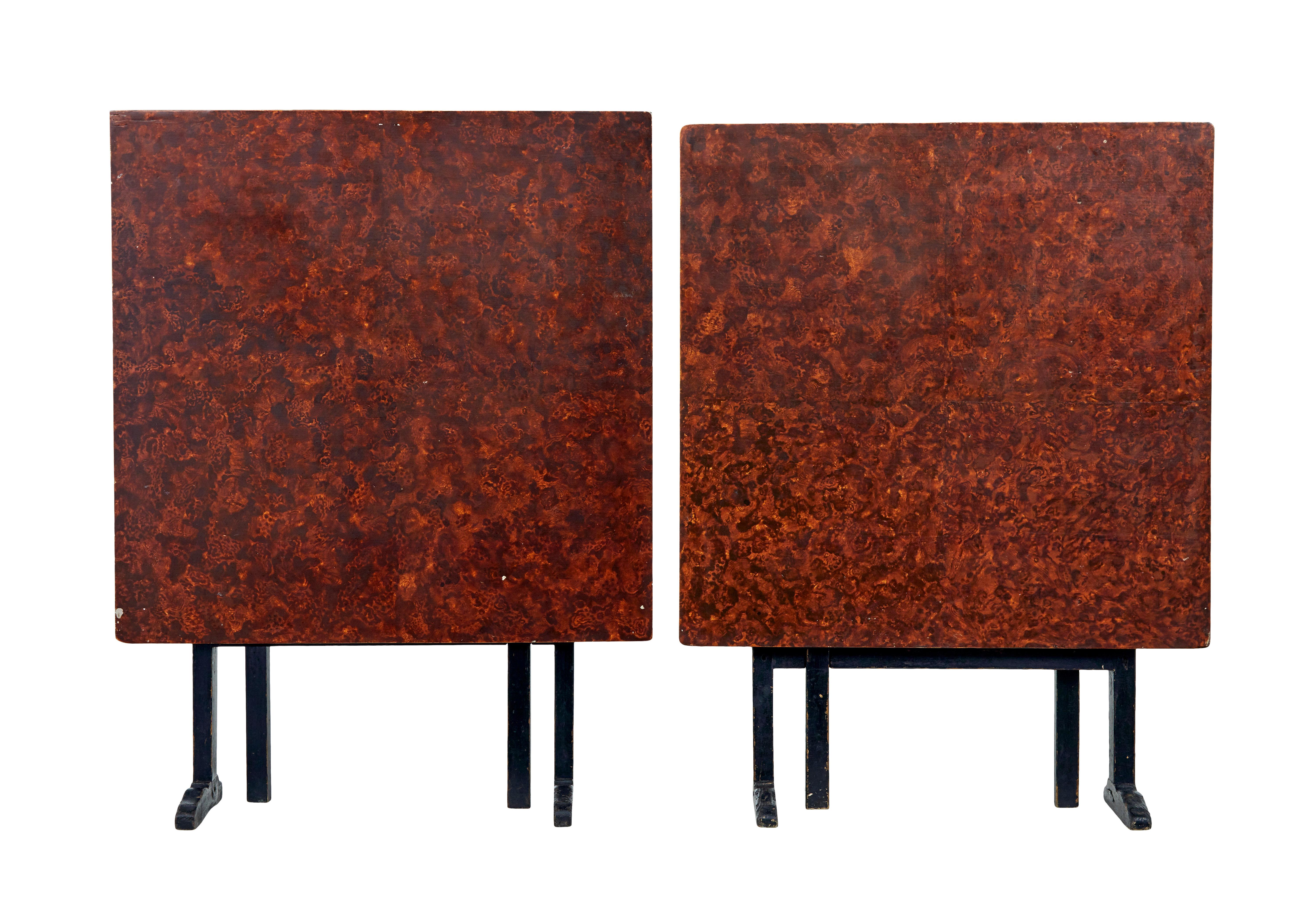 19th Century Pair of 19th century Swedish ragwork painted folding tables For Sale