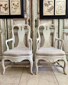 Pair of 19th century Swedish Rococo Style Painted Armchairs