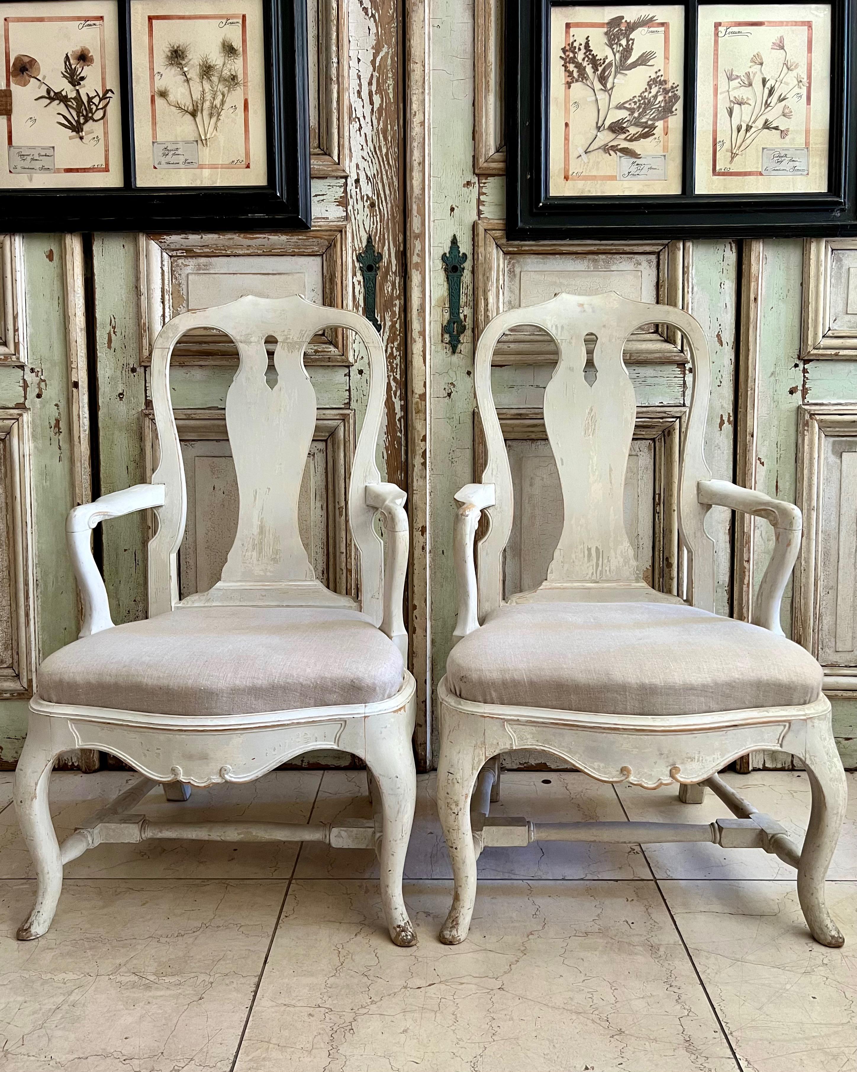Pair of 19th century Swedish Rococo Style Painted Armchairs In Good Condition For Sale In Charleston, SC