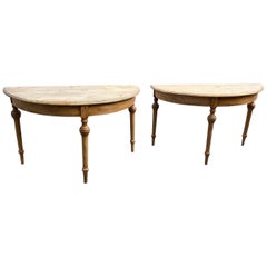 Pair of 19th Century Swedish Stripped Pine Demilune Consoles