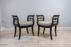 Pair of 19th century Swedish Upholstered Black with Gilt Metal Stools