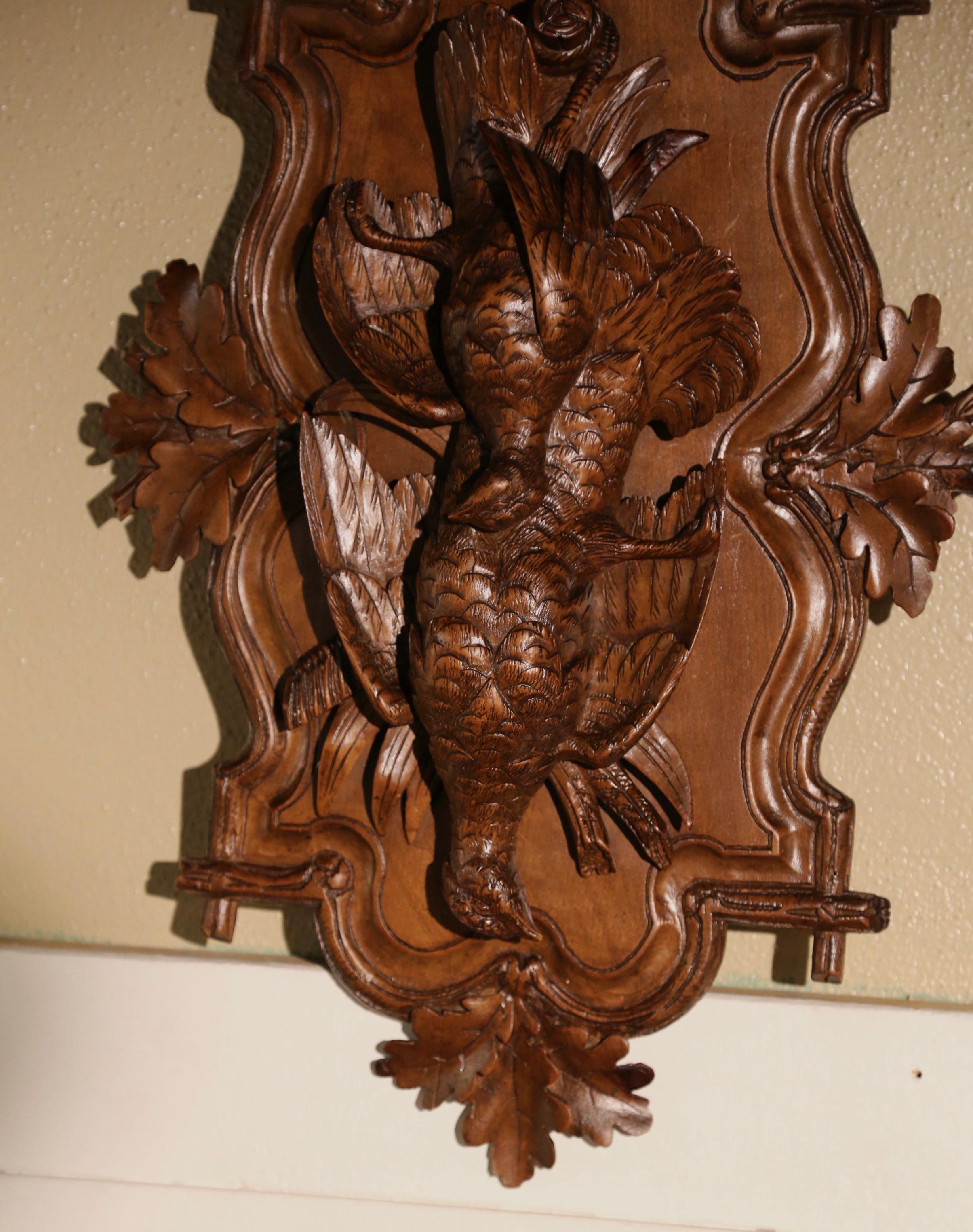 Pair of 19th Century Swiss Black Forest Carved Walnut Hunt Trophies Sculptures For Sale 2