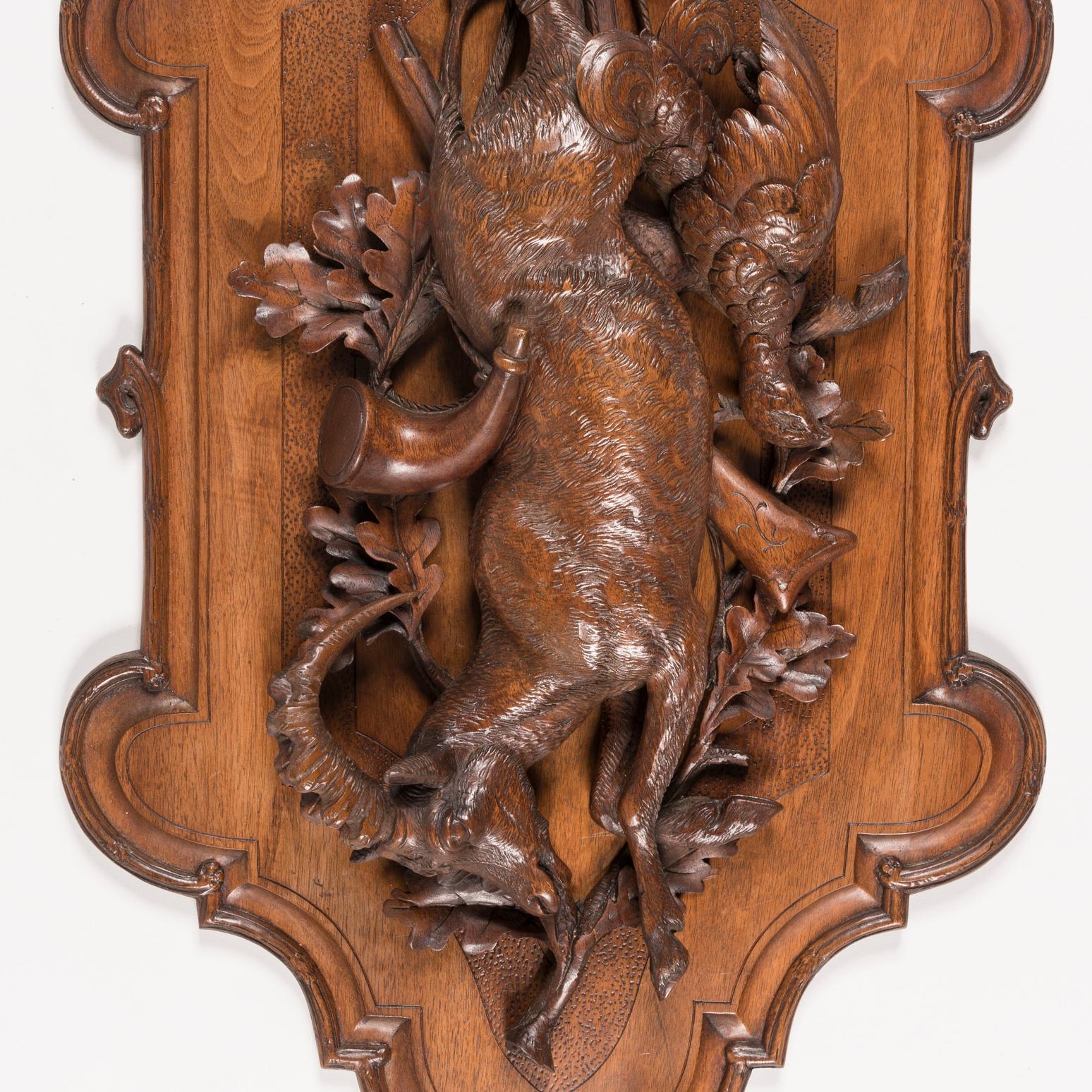 Hand-Carved Pair of 19th Century Swiss 'Black Forest' Trophy Hunting Plaques
