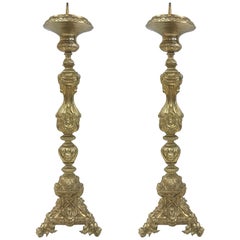 Pair of 19th Century Tall Brass Italian Pricket Sticks