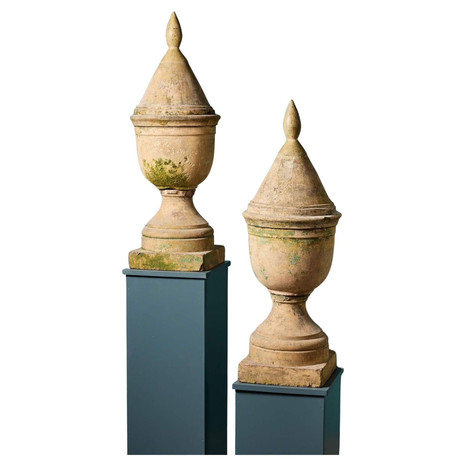Pair of 19th Century Tall Buff Terracotta Finials For Sale