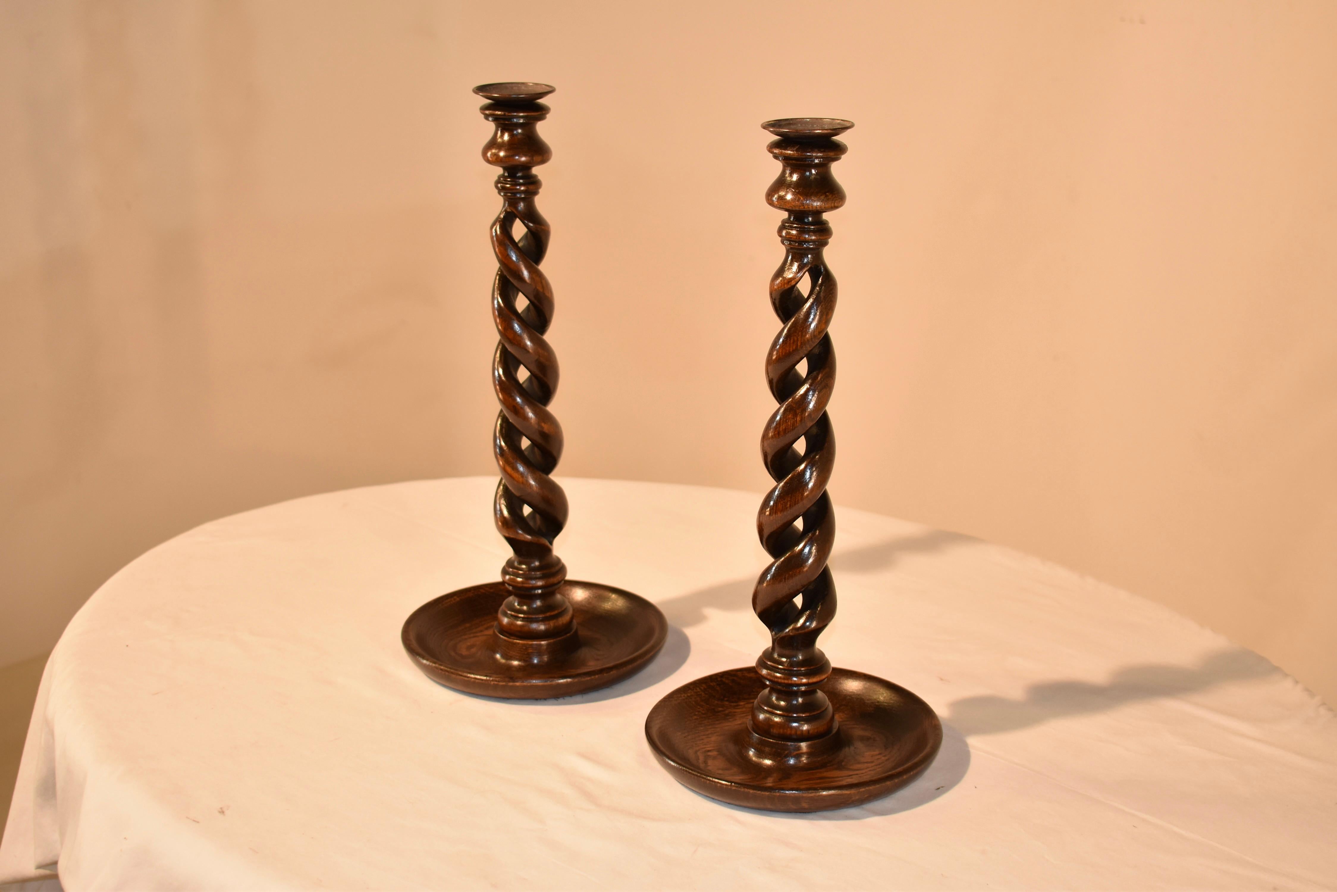 Turned Pair of 19th Century Tall English Candlesticks For Sale