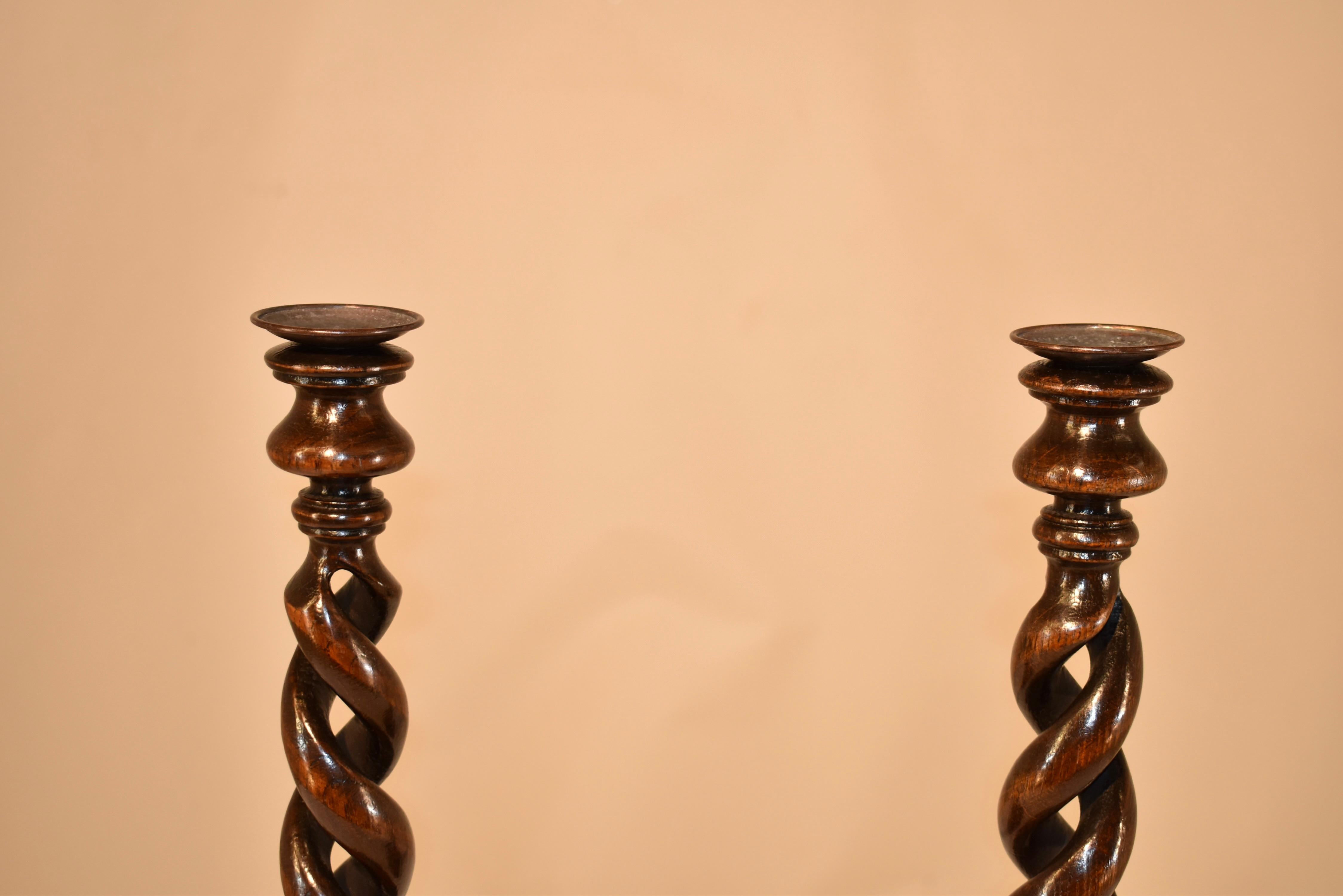 Brass Pair of 19th Century Tall English Candlesticks For Sale