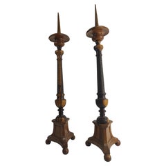 Antique Pair of 19th Century Tall Turned Rosewood Prickett Candleholders 