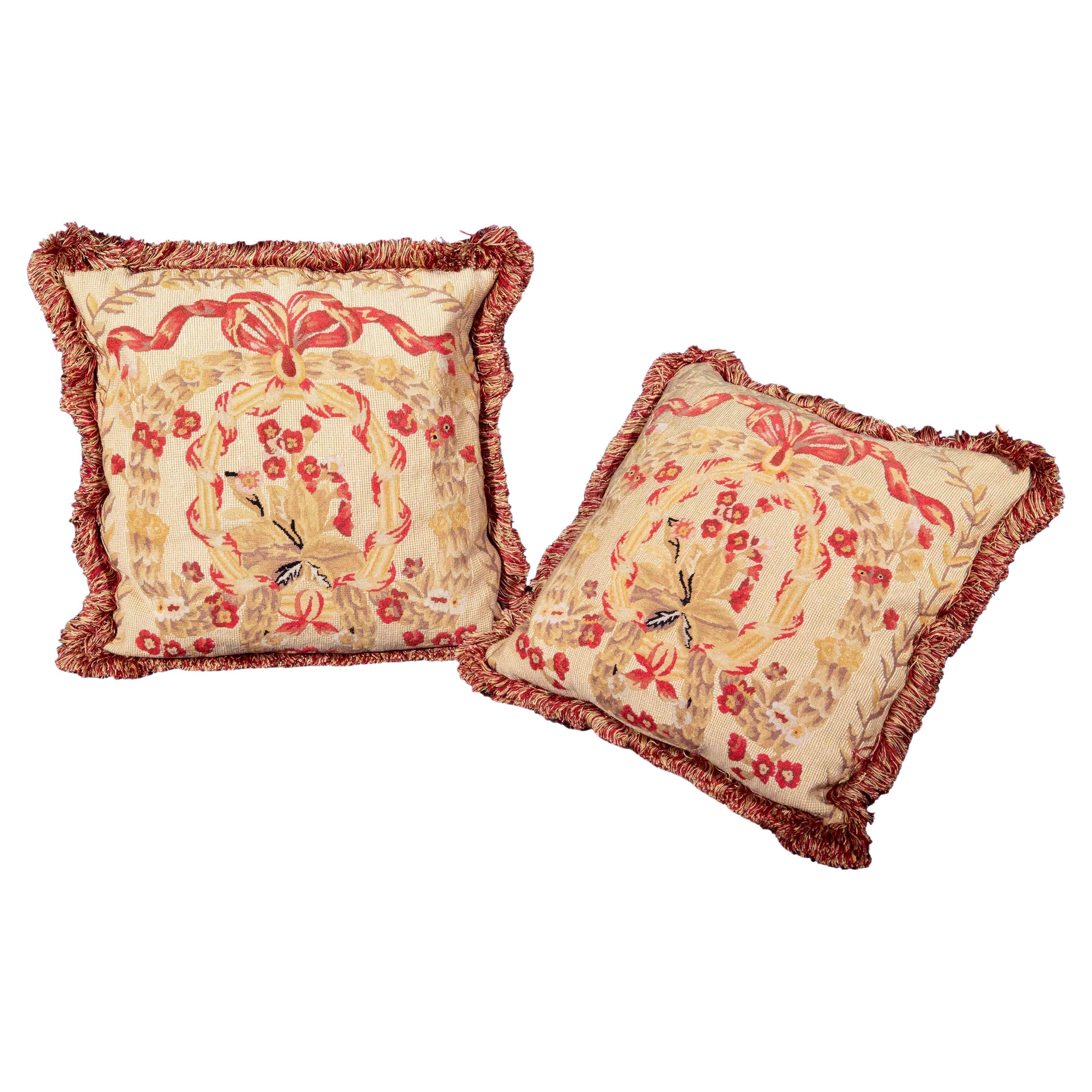 Pair of 19th Century Tapestry Pillows or Cushions For Sale