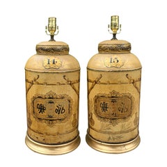 Pair of 19th Century Tea Tins as Lamps with Original Paint