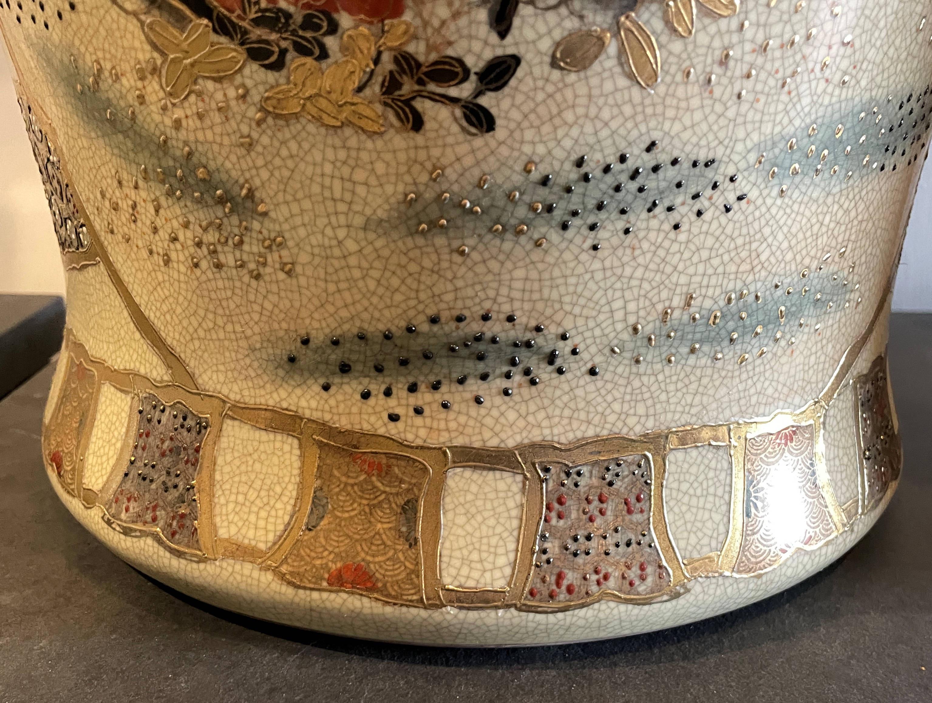 Ceramic Pair of Taisho Period Japanese Satsuma Style Covered Jars For Sale