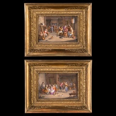 Pair of 19th Century 'Teniers Style' Porcelain Plaques by Feuillet of Paris