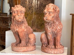 Pair of 19th Century Terra Cotta Lions, c. 1860