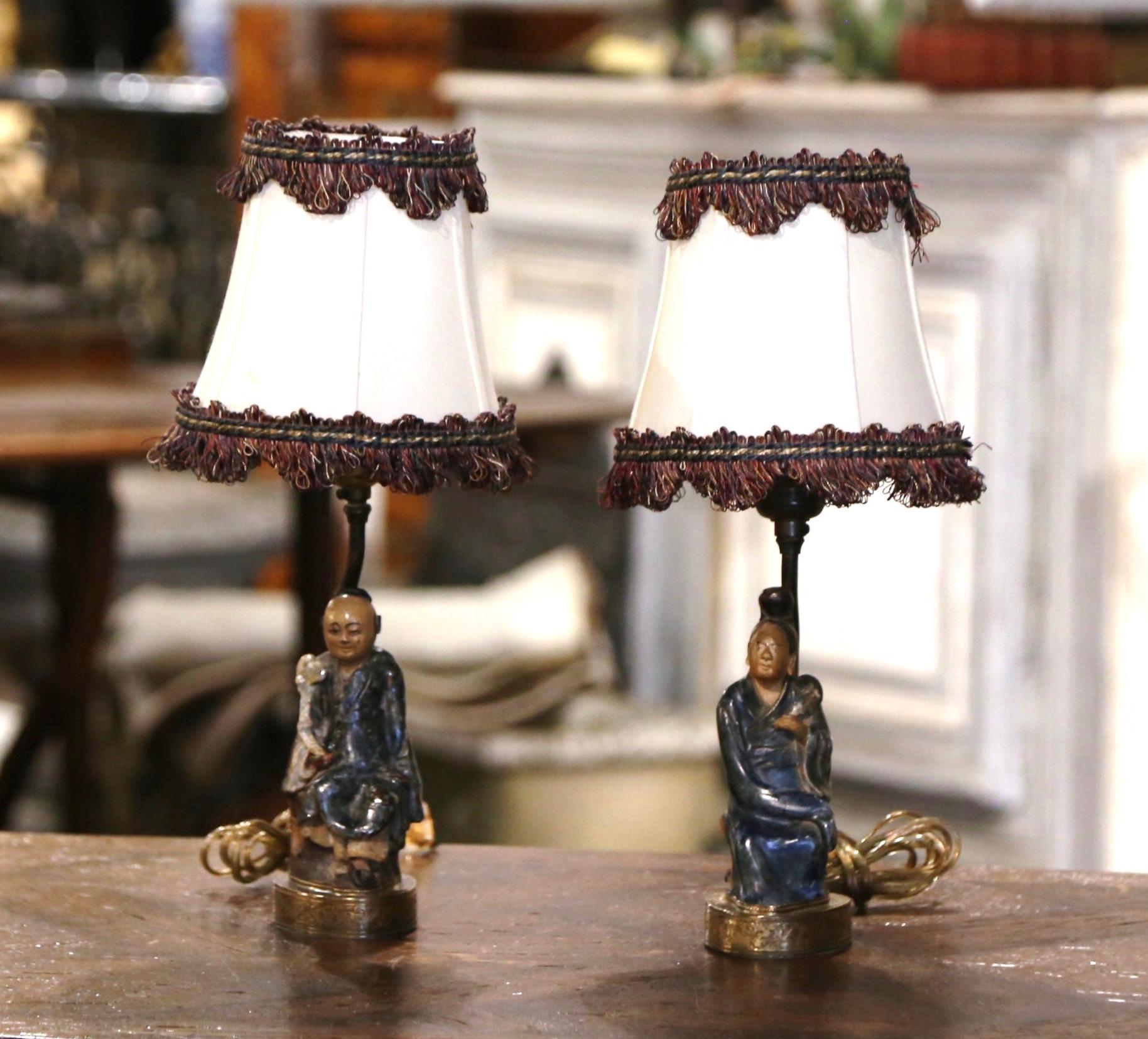 Pair of 19th Century Terracotta Asian Figures Made into Table Lamps In Excellent Condition In Dallas, TX