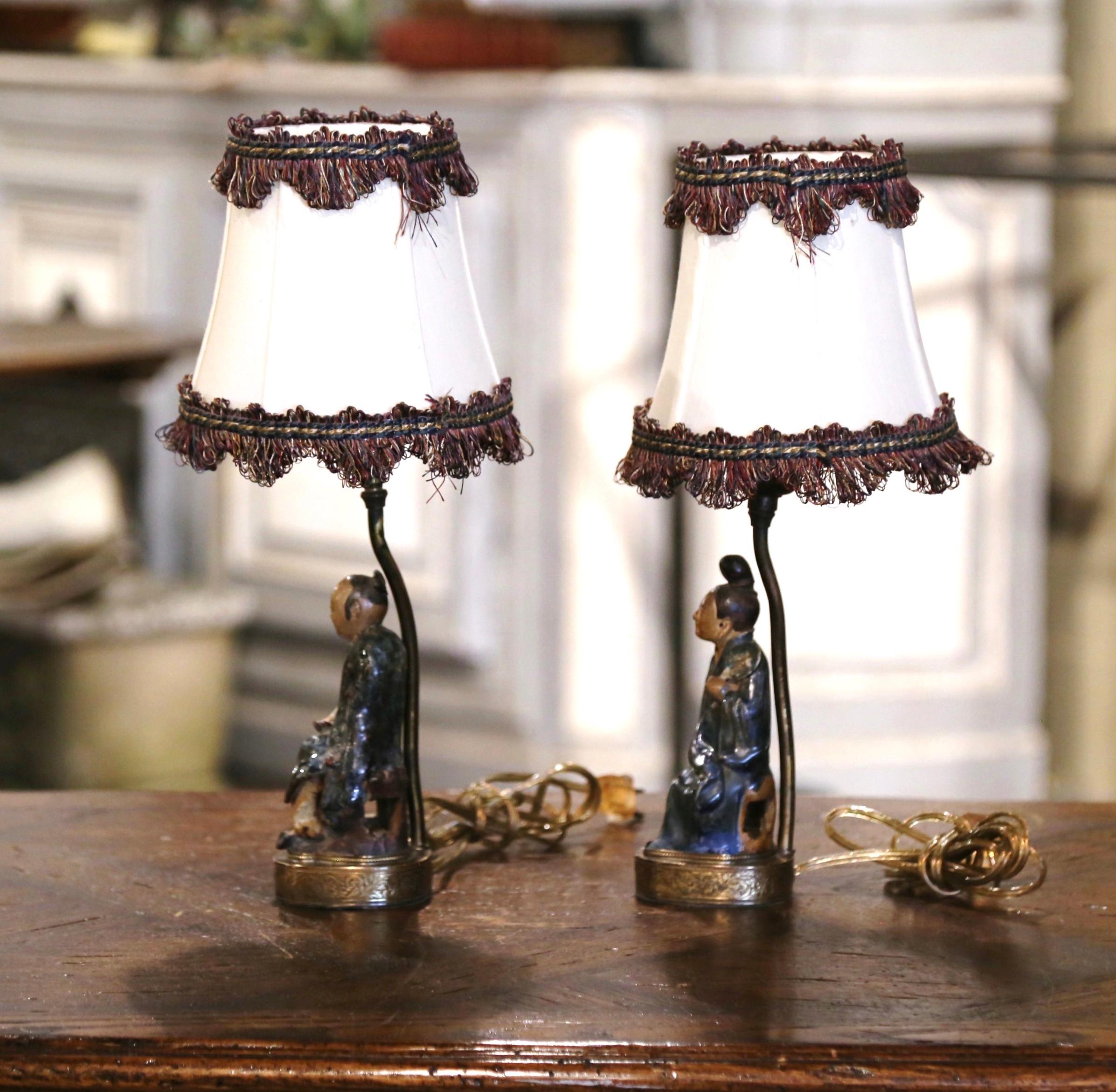 Pair of 19th Century Terracotta Asian Figures Made into Table Lamps 4