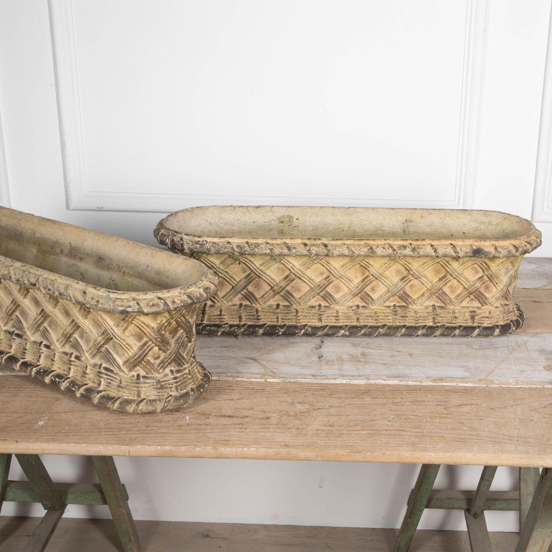 British Pair of 19th Century Terracotta Basket Weave Window Boxes