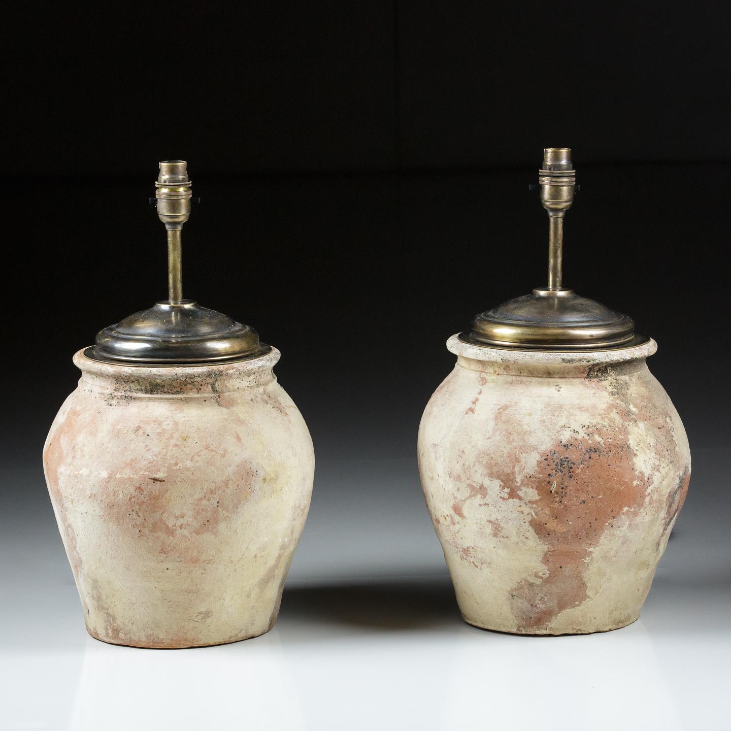 Pair of 19th Century Terracotta Boulin or Dove Nesting Pots as Lamps 5