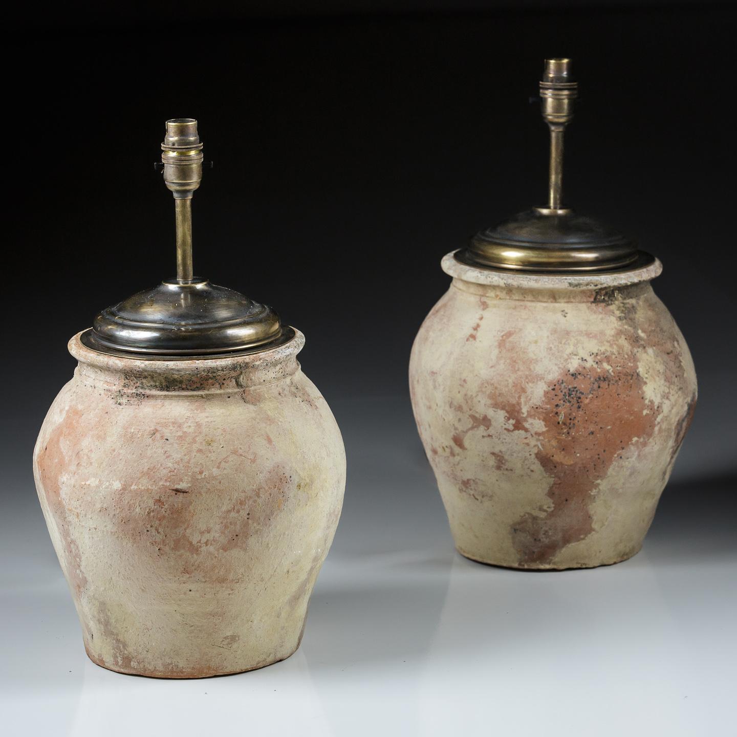 Pair of 19th Century Terracotta Boulin or Dove Nesting Pots as Lamps In Distressed Condition In Pease pottage, West Sussex