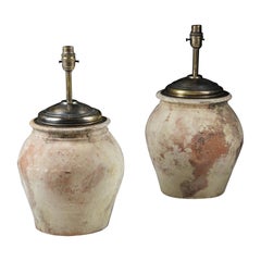 Antique Pair of 19th Century Terracotta Boulin or Dove Nesting Pots as Lamps