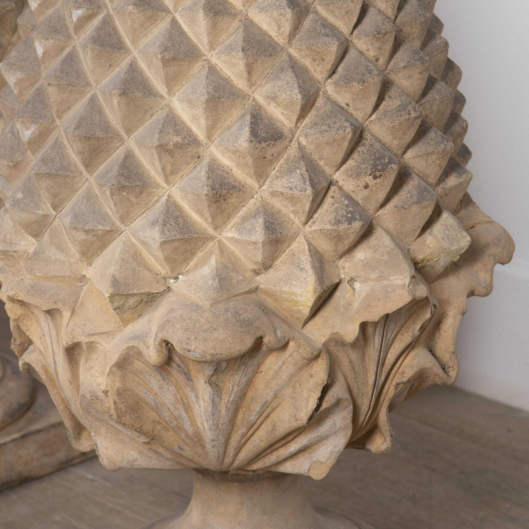 Country Pair of 19th Century Terracotta Pineapple Finials by J.M.Blashfield