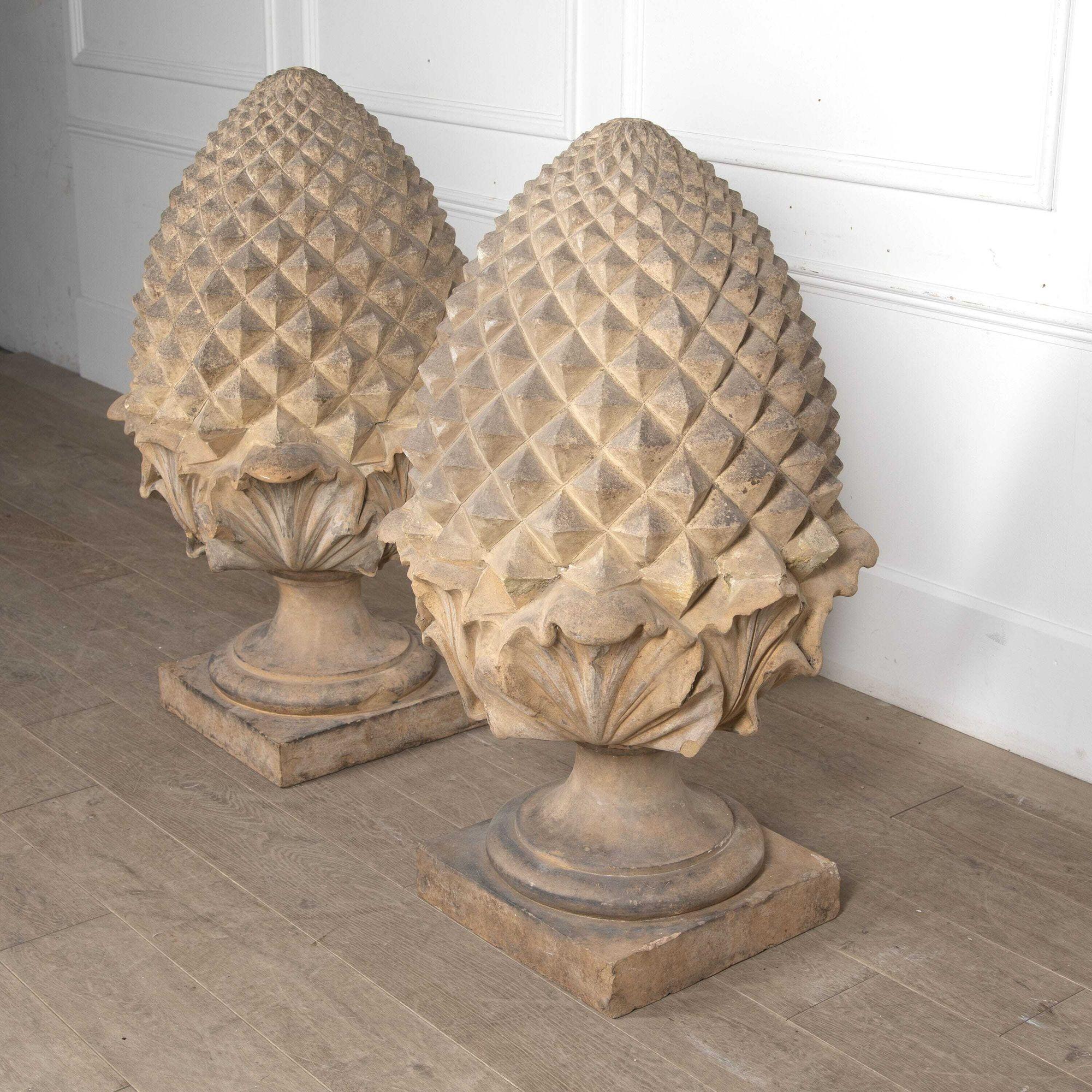 British Pair of 19th Century Terracotta Pineapple Finials by J.M.Blashfield