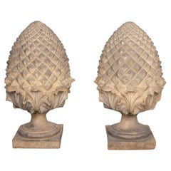 Antique Pair of 19th Century Terracotta Pineapple Finials by J.M.Blashfield