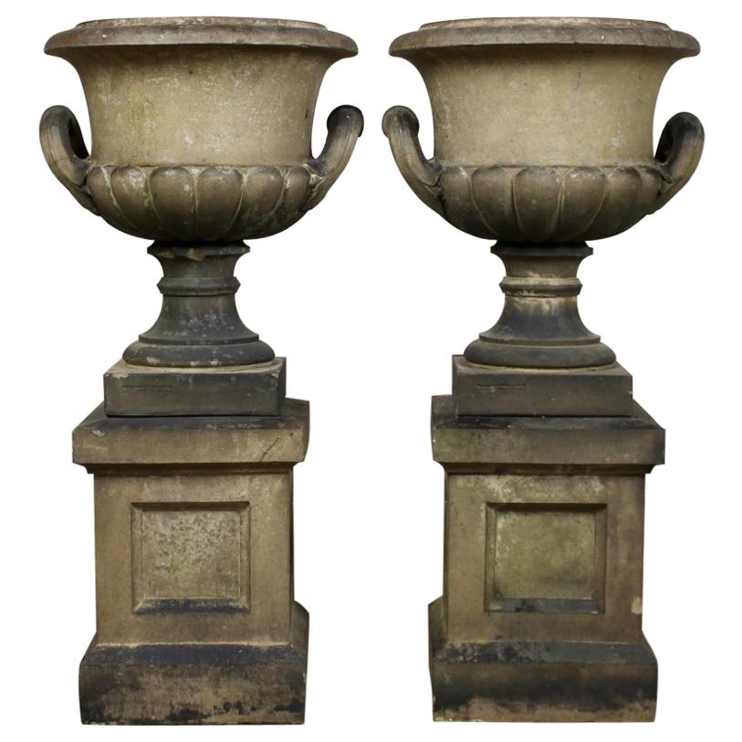 Pair of 19th Century Terracotta Pulham 'Inverness Urns' on Pedestals