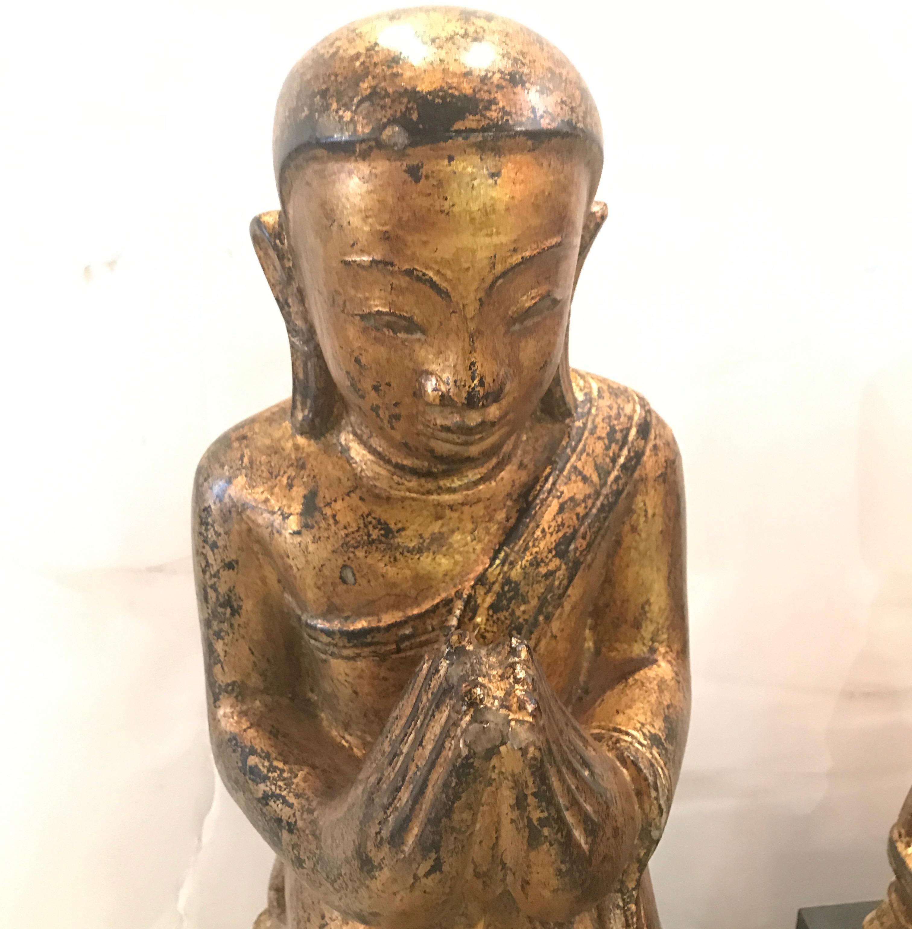 Gilt Pair of 19th Century Thai Temple Attendant Monks