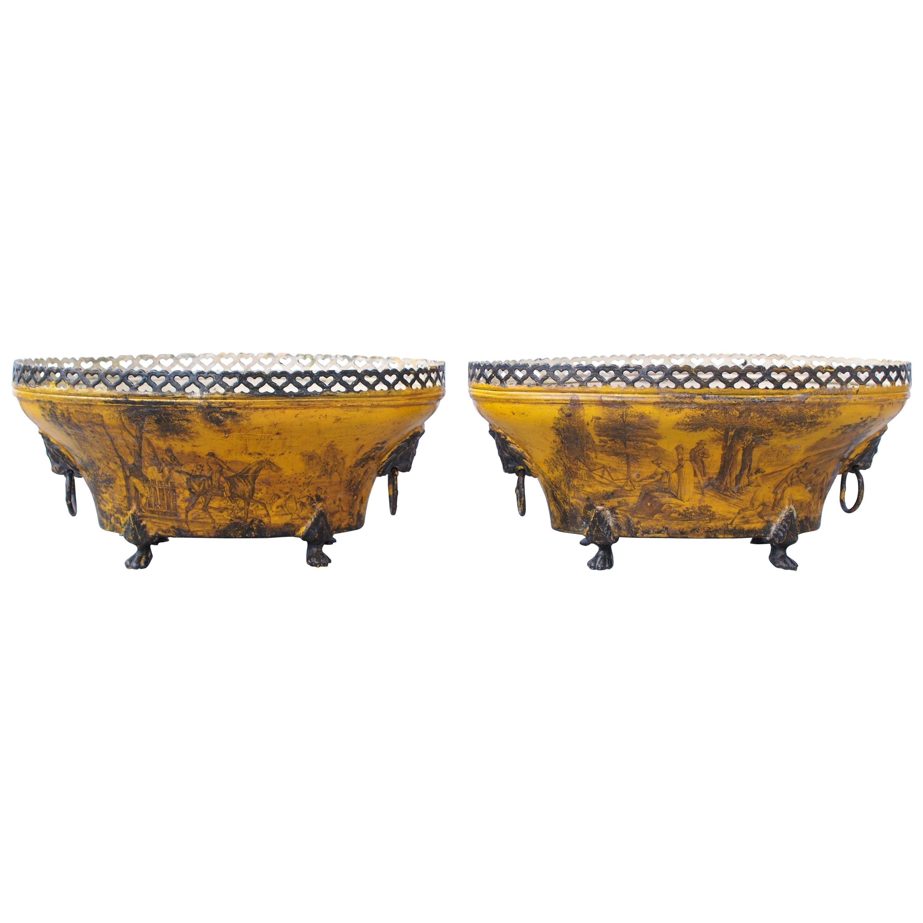 Pair of 19th Century Tole Pierced Work Oval Jardiniere For Sale
