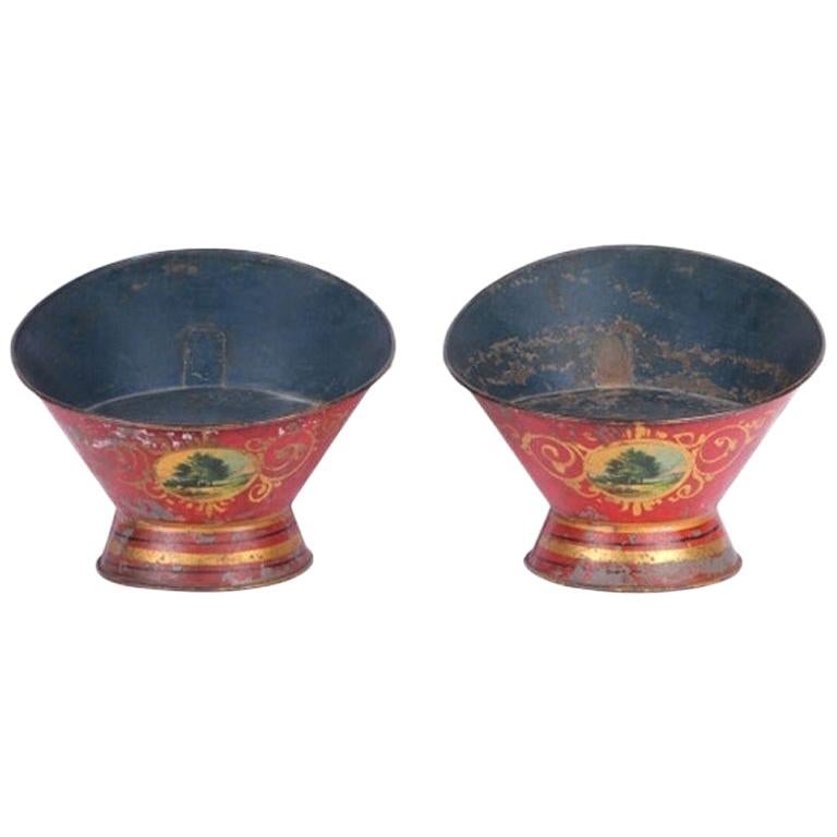 Pair of 19th Century Tole Tub Form Planters For Sale