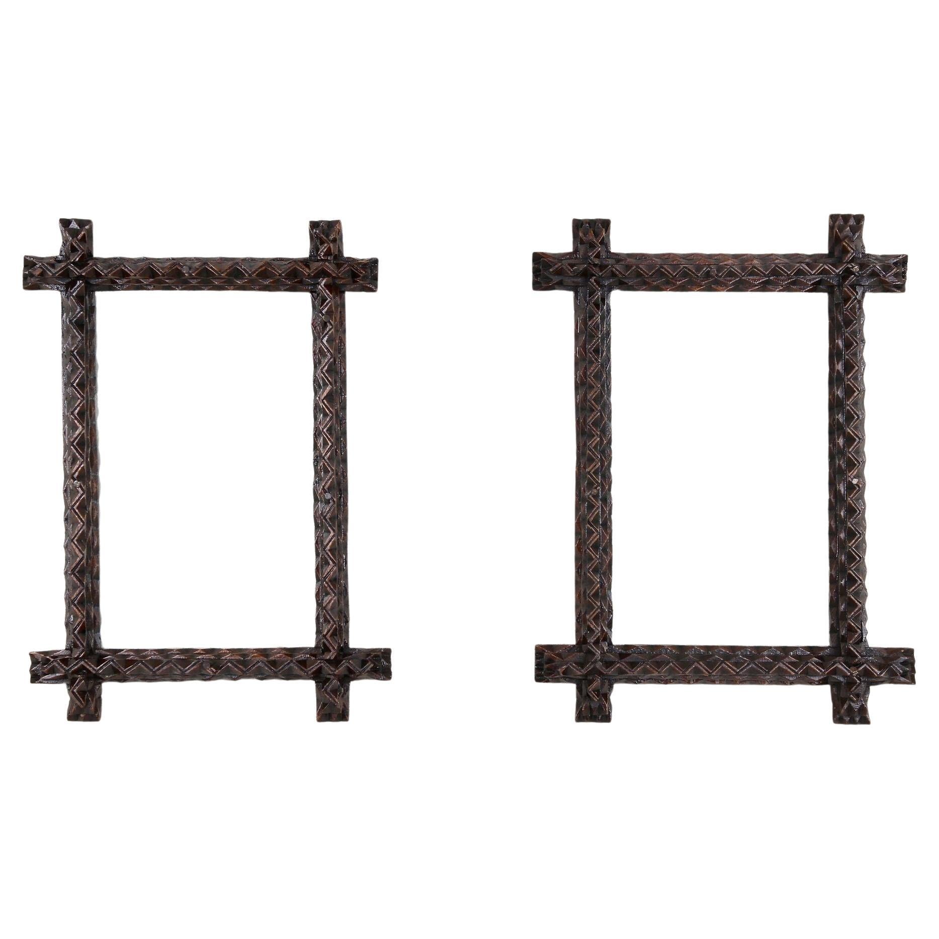 Pair of 19th Century Tramp Art Photo Frames Hand Carved, Austria circa 1880 For Sale