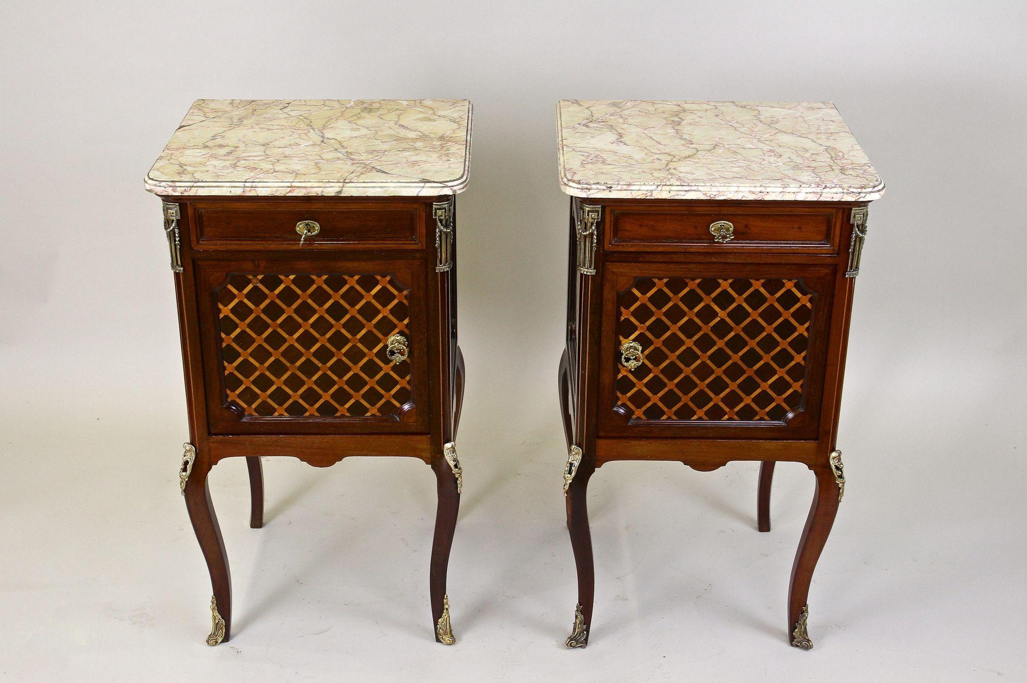 French Pair of 19th Century Transitional Pillar Commodes/ Side Tables, France Ca. 1870 For Sale