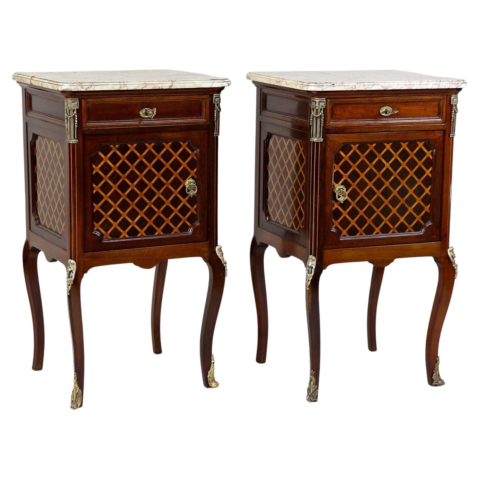 Pair of 19th Century Transitional Pillar Commodes/ Side Tables, France Ca. 1870