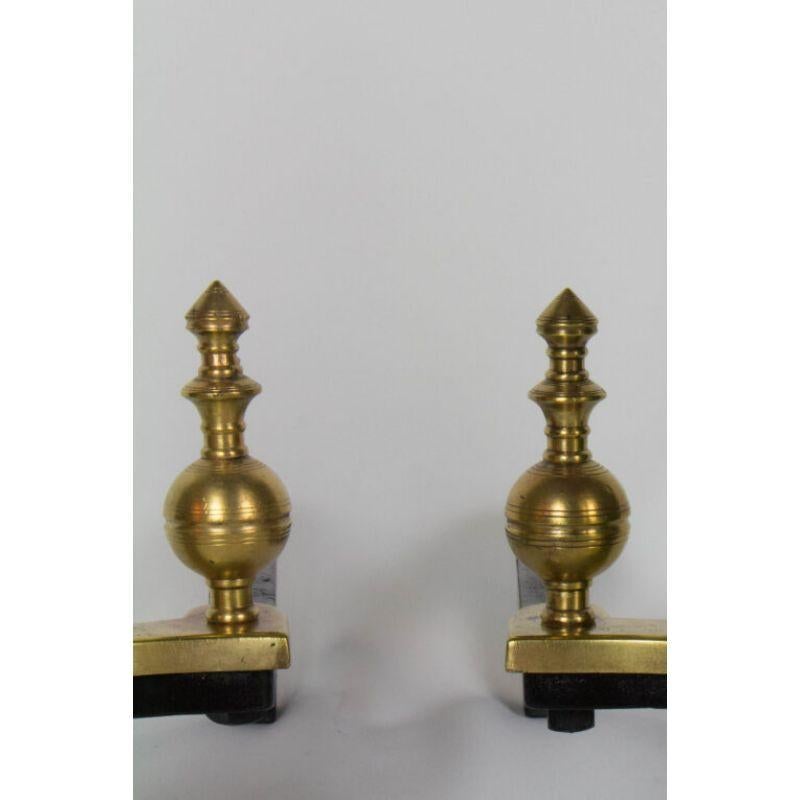Victorian Pair of 19th Century Turned Brass Andirons For Sale