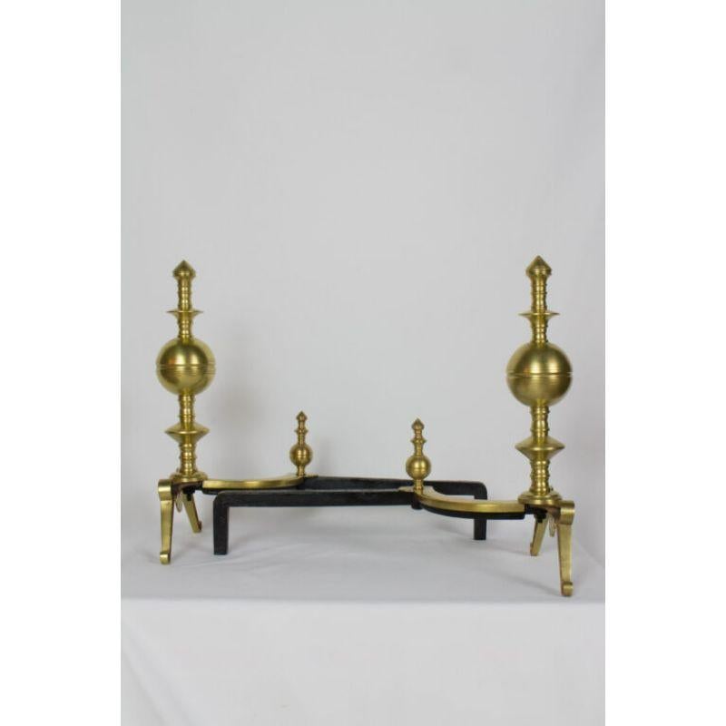 American Pair of 19th Century Turned Brass Andirons For Sale