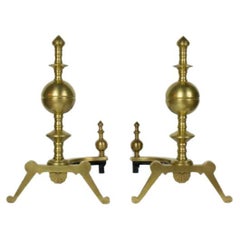 Pair of 19th Century Turned Brass Andirons