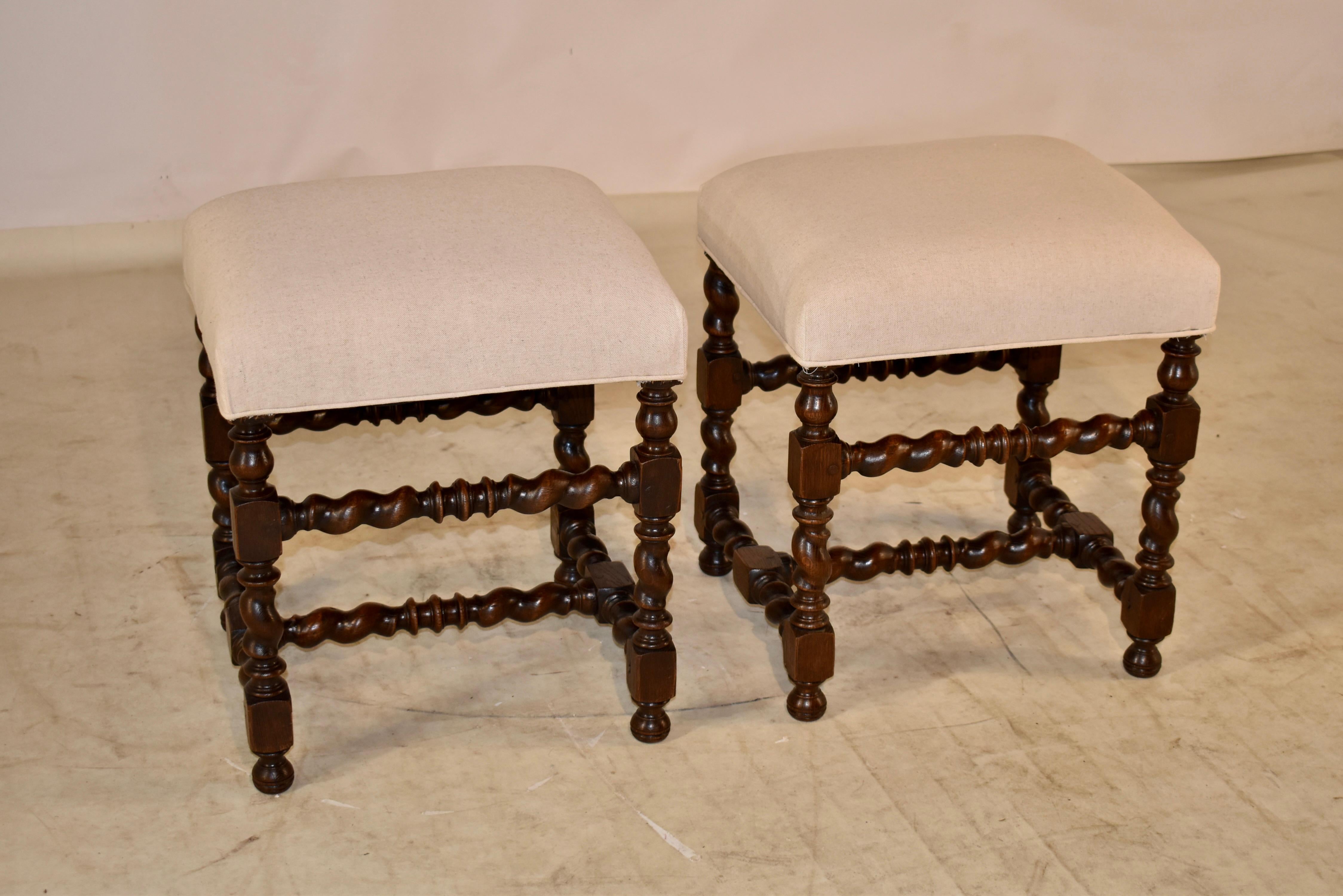 Oak Pair of 19th Century Turned French Stools